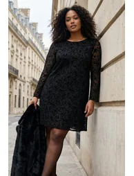 Black Tulle Knitted Plus Size Dress - 1