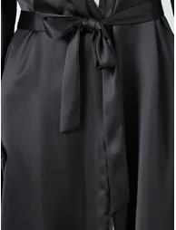 Women Black Solid Long Sleeve Stain Abaya - 2