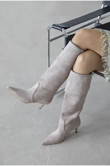 Velin Women's Over-the-Knee Foldable Detail Suede Boots