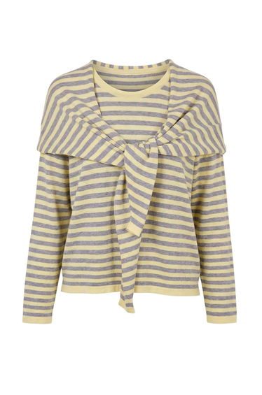 Yellow Striped Shawl Soft Textured Knitwear Sweater product thumbnail 2