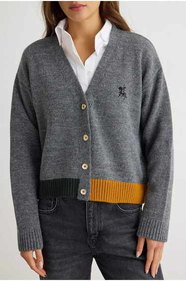 Anthracite V-Neck Horse Embroidered Knitwear Cardigan product thumbnail 3