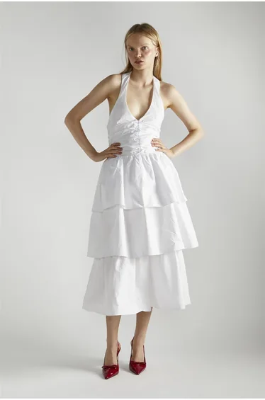 White Tiered Midaxi-Dress