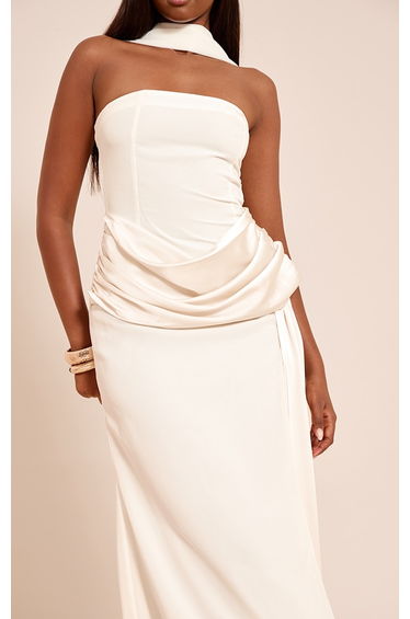 Cream Bandeau Drape Detail Maxi Dress product thumbnail 4