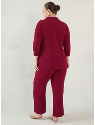 Plus Maroon Gather Detail Tunic and Pants Co-Ords - 2