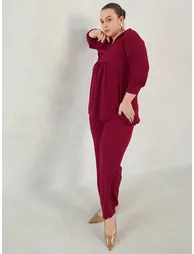 Plus Maroon Gather Detail Tunic and Pants Co-Ords - 5