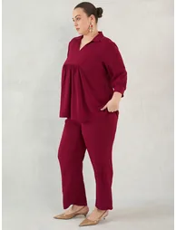Plus Maroon Gather Detail Tunic and Pants Co-Ords - 3