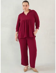 Plus Maroon Gather Detail Tunic and Pants Co-Ords