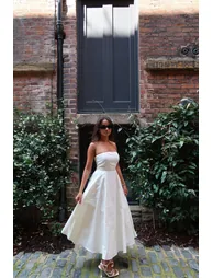 Vanilla Bandeau-Pleated Maxi-Dress