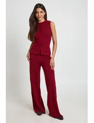 Waistcoat and Wide Leg Trouser Knitted Co-ord - burgundy