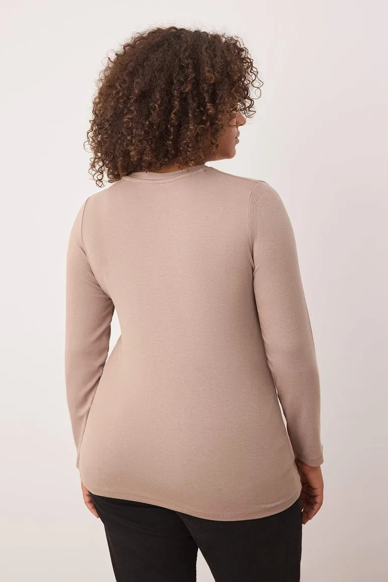 Mink Premium Soft Fabric V-Neck Fitted/Fits Body Flexible Knit Plus Size Blouse - 3