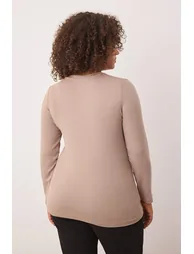 Mink Premium Soft Fabric V-Neck Fitted/Fits Body Flexible Knit Plus Size Blouse - 3