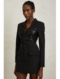 Jacinta Black Lace Panel Mini Blazer Dress - 9