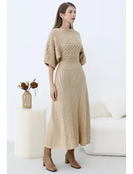 Artisanal Charm Boat Neck Cable Knit Dress - 3