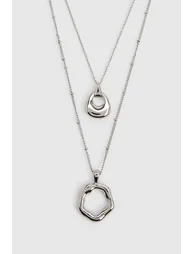 Silver Chunky Pendant Layered Necklace - silver - 1