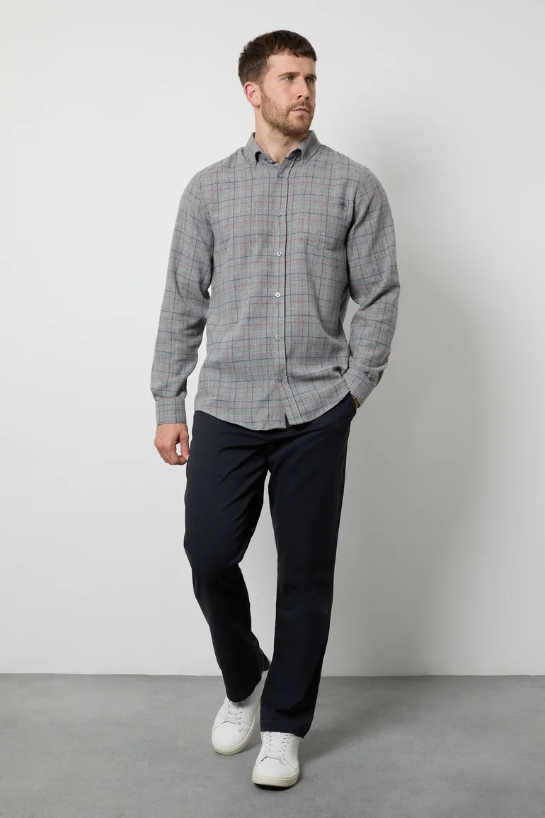 Grey Brushed Windowpane Check Long Sleeve Shirt