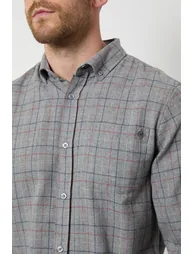 Grey Brushed Windowpane Check Long Sleeve Shirt - 3