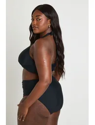 Plus Tummy Control Wrap Over Waist Bikini Bottom - black - 1