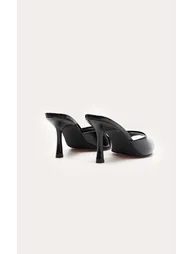 Black Patent Point Toe Heeled Mules - 2