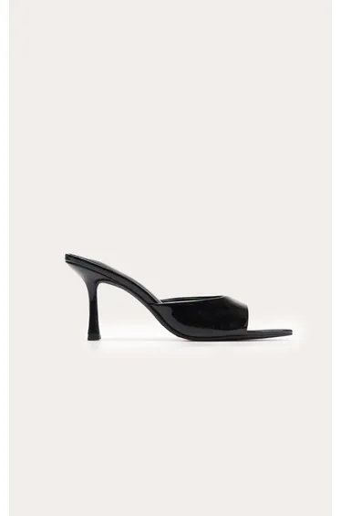 Black Patent Point Toe Heeled Mules