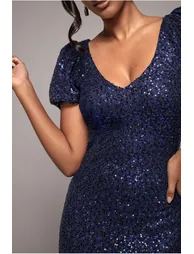 Goddiva Puff Sleeve Tiered Hem Maxi- Navy - 2