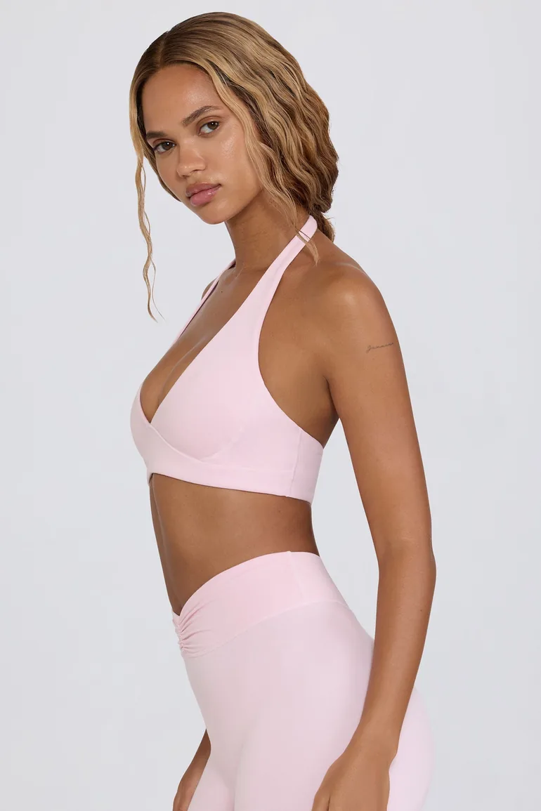 V-Neck Sports Bra in Pale Pink Marl - 2