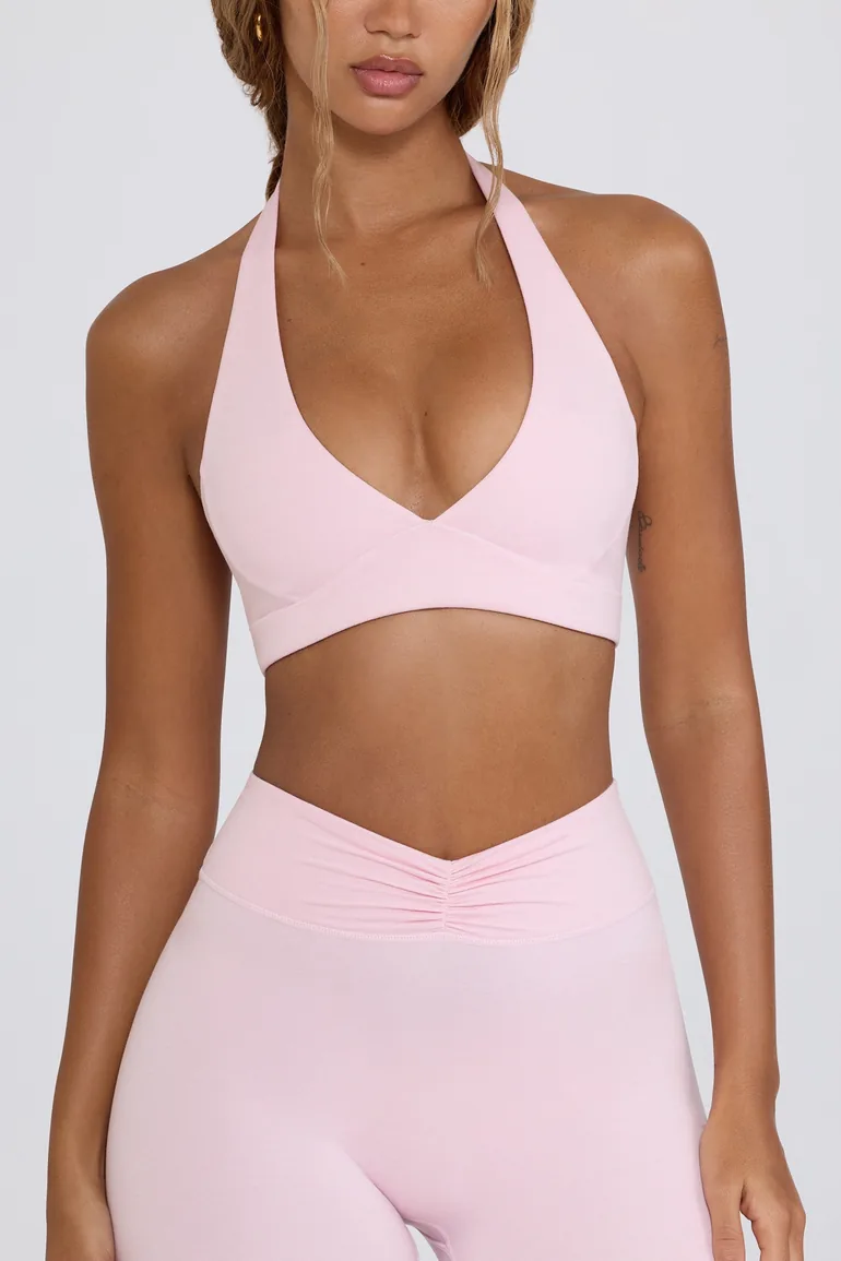 V-Neck Sports Bra in Pale Pink Marl - 3