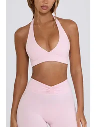 V-Neck Sports Bra in Pale Pink Marl - 3