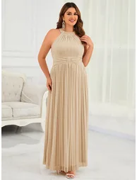 Halter-Neck High-Stretch A-Line Floor-Length Evening Dress - 9