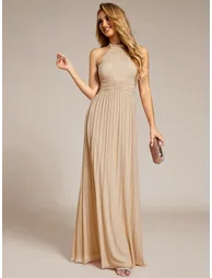 Halter-Neck High-Stretch A-Line Floor-Length Evening Dress - 4