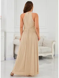 Halter-Neck High-Stretch A-Line Floor-Length Evening Dress - 6