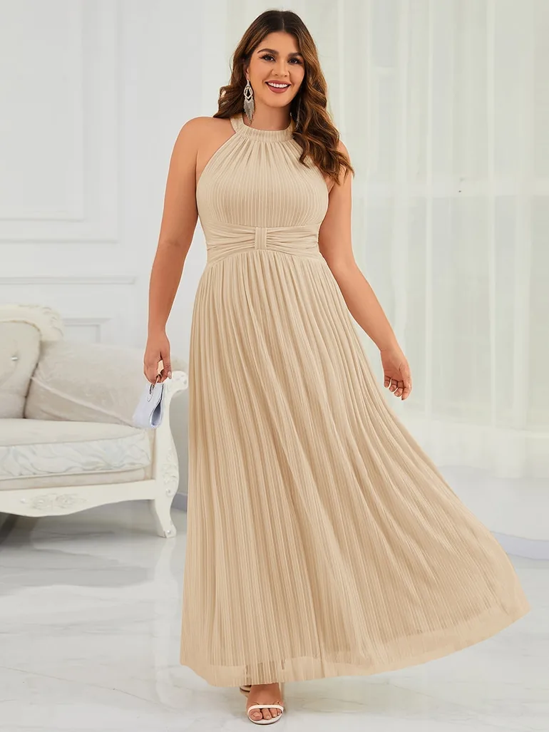 Halter-Neck High-Stretch A-Line Floor-Length Evening Dress - 5