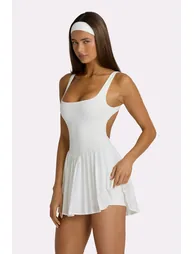 Soft Active Open-Back Pleated Tennis Dress in Ivory - 5