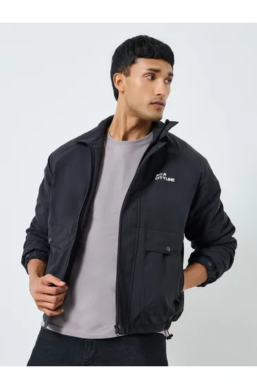 Men Black Solid Zip-Up Jacket