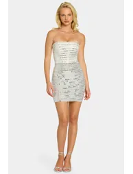 Embellished Bandeau Mini Dress in White