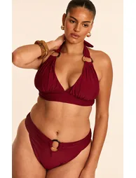 Plus Burgundy O Ring Detail Tanga Bikini Bottoms