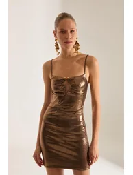 Nelara Strappy Metallic Bronze Mini Dress - 6