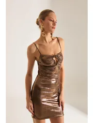 Nelara Strappy Metallic Bronze Mini Dress - 4