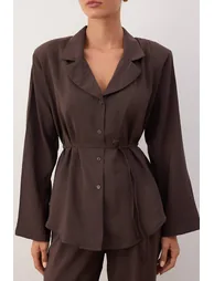 Brown thin unlined woven shirt jacket - 4