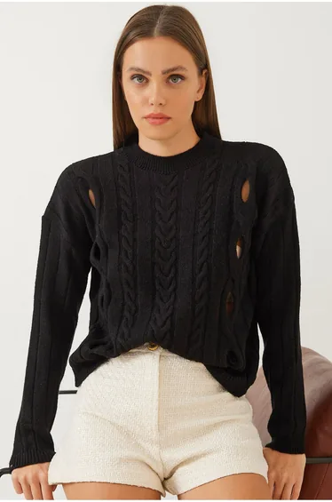 Women's Braided Patterned Knitwear Sweater