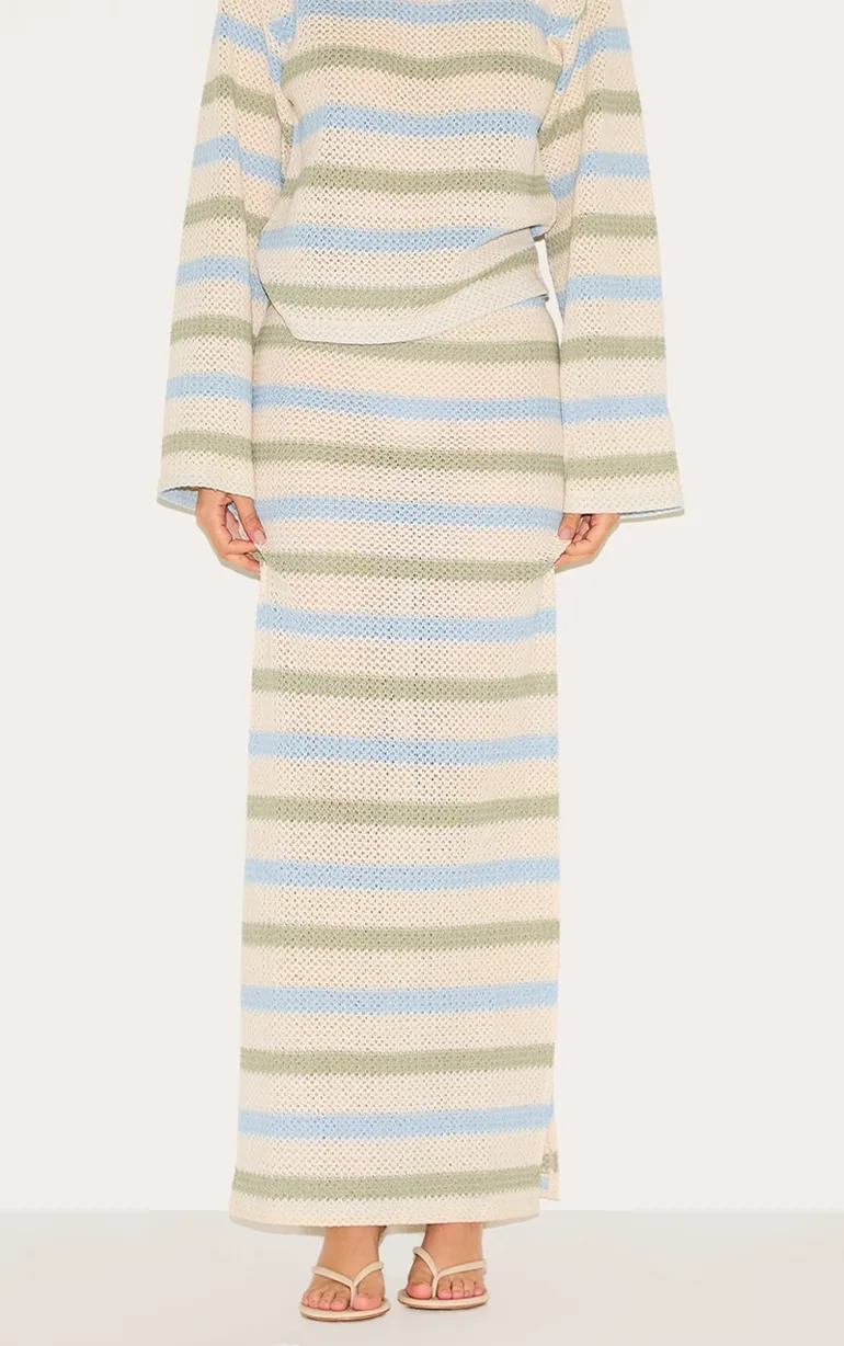 Sage Striped Mid Rise Maxi Skirt - 1