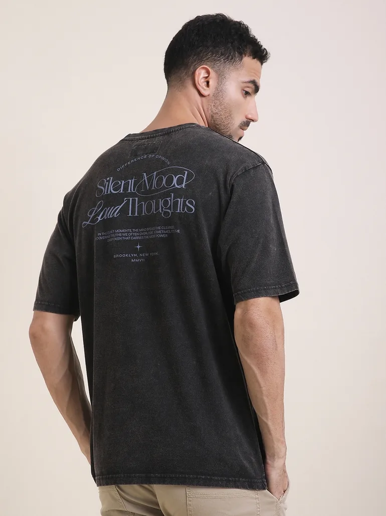 Men Oversized Acid Wash Printed T-Shirt - 4