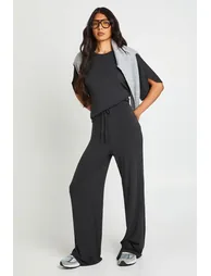Tall Ultra Soft Jersey Knit Long Sleeve Top and Straight Leg Trouser Coord - charcoal