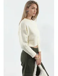 VIORNA Crop Ribbed Cardigan With Buttons - 1