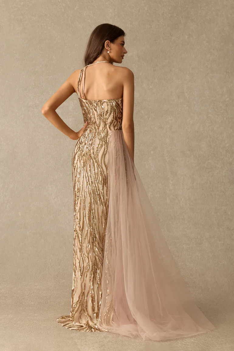 Luxe In Bloom One Shoulder Floral Applique Sequin Maxi Dress - 2