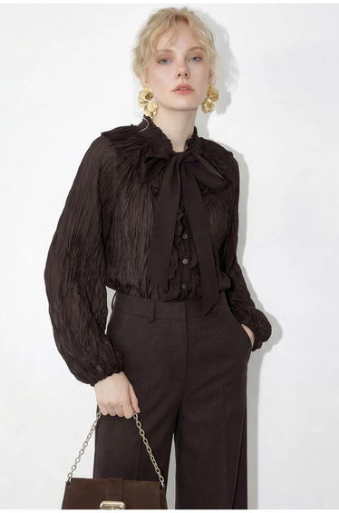 LUCCI Button-Up Crepe Blouse with Bow Detail product thumbnail 2