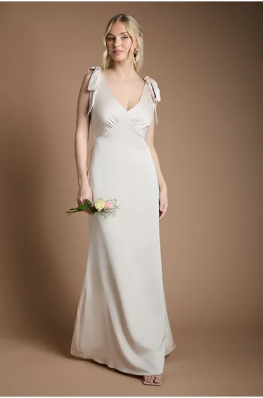 Coast Honoured Satin Back Crepe V Neck Tie Shoulder Maxi  Dress