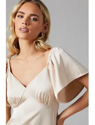 Petite Angel Sleeve Satin Bridesmaids Maxi Dress - 1