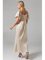 Petite Angel Sleeve Satin Bridesmaids Maxi Dress - 2