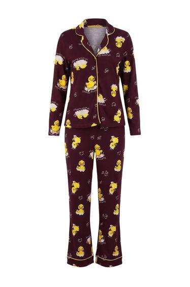 Teen Brown 100% Cotton Duck Patterned Ribbed Knitted Pajamas Set product thumbnail 3