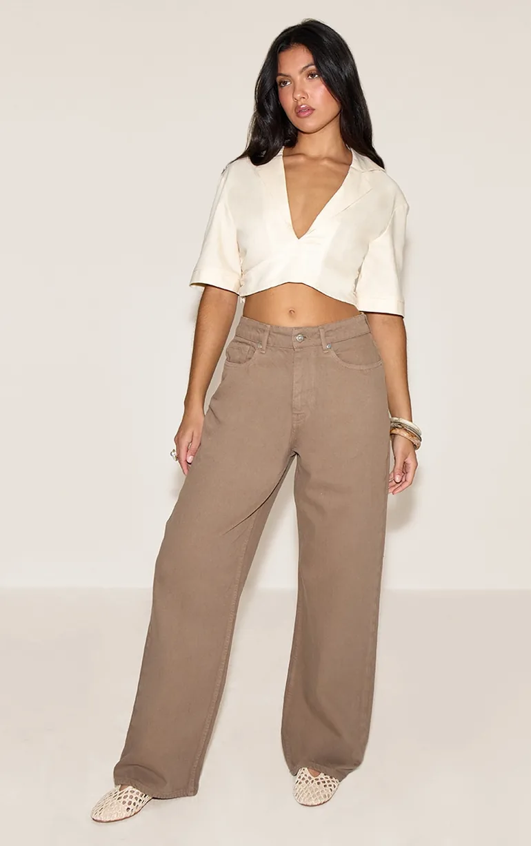 Cream Lightweight Woven Twist Cropped Shirt - 2